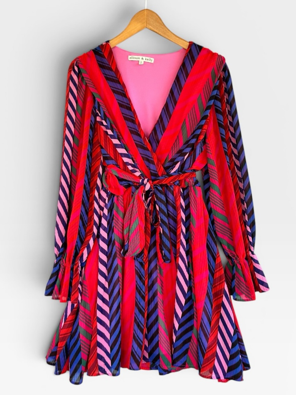 Allison & Kelly Pink & Red Striped Wrap Dress